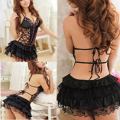 Women Sexy Lingerie Babydoll Halter Cake Skirt Sexy Lace Pajamas Sexy Mini Dress • $9.99