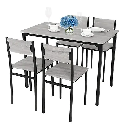 5PCS Dining Table And Chairs Set Modern Industrial Metal Frame Kitchen Home Bar • £99.99