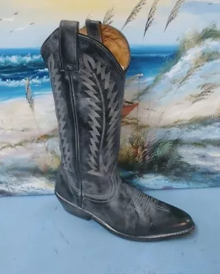 Oak Tree Farms BLACK Leather Cowboy Boots YOUTH Sz 5.5 • $55