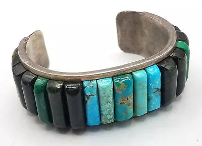 925 Silver Malachite & Turquoise Navajo Heavy Cuff Bracelet • $173.50