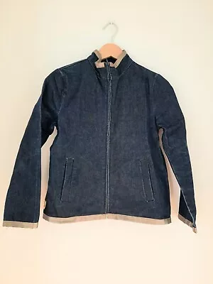 Zip-up Blue Denim Jacket With Satin Trim • $17