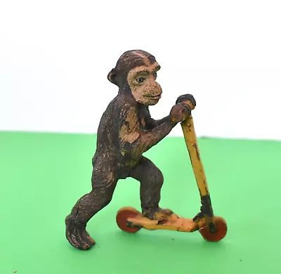 LINEOL ELASTOLIN CHIMPANZEE SCOOTER Monkey Composition Figure Antique Animal Toy • $90