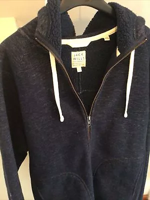 Mens Jack Wills Large Navy Blue Fleece Lined Zip Up Hoodie  • £15