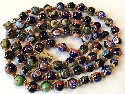 Vintage Art Deco Venetian Millefiori Glass Bead Necklace Mdf54 • $90