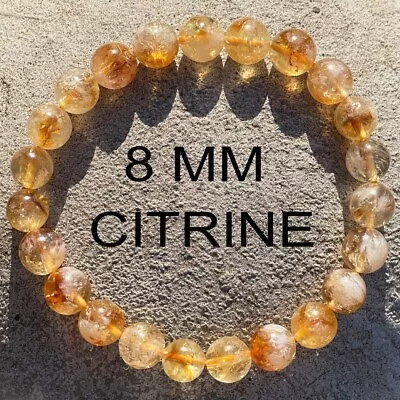 Natural Citrine Stone Bracelet 8mm Yellow Crystal Gemstone Stretch Bracelet • $13.90