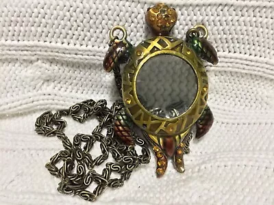 (As Is) Welforth ST#100 Pewter Enamel Jewel Turtle Magnifying Glass Necklace • $8