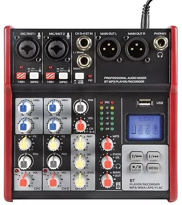 Citronic CSM-4 Compact Mixer With USB Bluetooth Black Red DJ Karaoke Party Event • £79.99