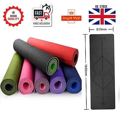 NEW 6MM TPE YOGA MAT ECO FRIENDLY ANTI SLIP 183*61cm FREE CARRY BAG & STRAP UK • £8.99