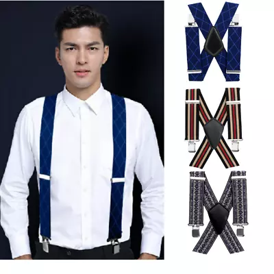 £8.39 • Buy 50MM Heavy Duty Thick Elastic Adjustable Work Trouser Braces Suspenders Clips UK