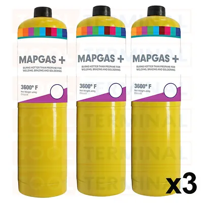 3 X Yellow MAPP / MAP+ Pro Gas Cylinder 400g Disposable Bottle FREE DELIVERY • £28.99