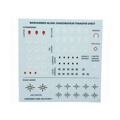 Shadowspear Black Legion / Ultramarines Transfer / Decal Sheet 40K • $3.99