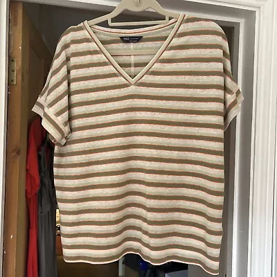 Marks & Spencer’s Linen Mix Stripe T Shirt Size 14 • £1.99