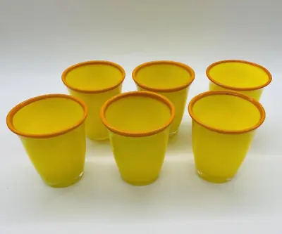 LOT Of 6 Vintage MCM Murano 12 Oz Art Glass Tumblers Yellow Orange 4-1/4” Tall • $116.99
