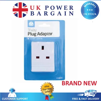 3 Way Socket Household Multi Plug Fused Adapter Uk Mains 13amp 240v Ac 3 - New • £5.25