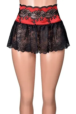 $34 • Buy Ruffled Red + Black Lace Mini Skirt XS S M L XL 2XL 3XL Plus Size Lingerie Goth