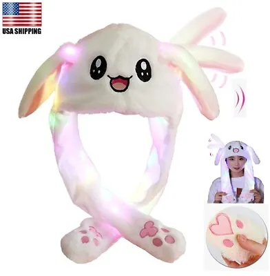 $10.69 • Buy 2×Bunny Hat Light Up Cute Plush Rabbit Hat Colorful LED Moving Ears Xmas Gift US