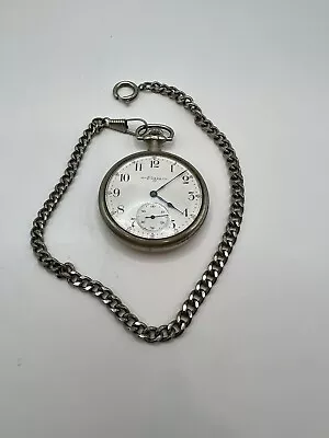 Vintage Elgin White Gold Pocket Watch And Chain Runs Good • $175
