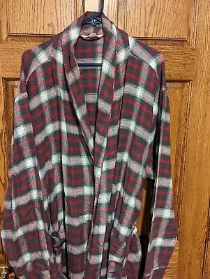 Woolrich Plaid Flannel Robe Men's XXL Red Green White Pockets Tie 100% Cotton • $21.95