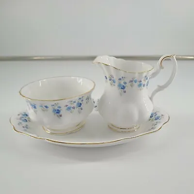 Royal Albert Creamer And Sugar Memory Lane Blue Flowers With Underplate England  • $35.99