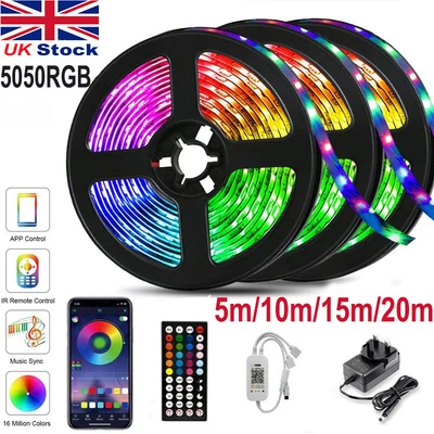 £14.39 • Buy LED Strip Lights 1-20M RGB Colour Changing 5050 Tape Kitchen Cabinet Lighting UK