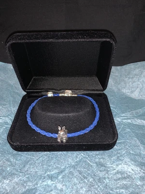 $40 • Buy Pandora Blue Leather Braided Bracelet With S/S ALE Bunny Charm