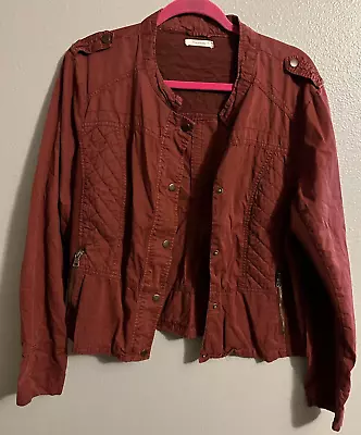 Maurices Womens Plus Size 1XL Maroon Button Up Mock Neck Military Style Jacket • $14.99