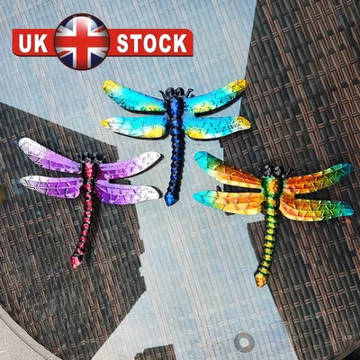 £4.59 • Buy 3 X Colourful Dragonfly Metal Garden Fence Wall Hanging Ornament Decoration 19cm