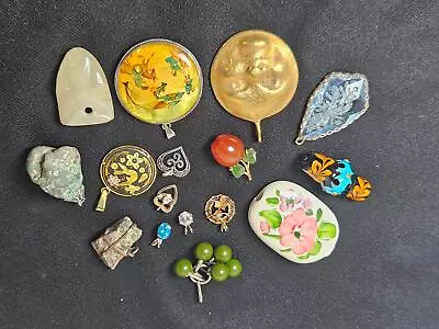 16 Pendants-sterling Silver-stones-gold Filled-hand Painted-jade-quartz-turquois • $10.50