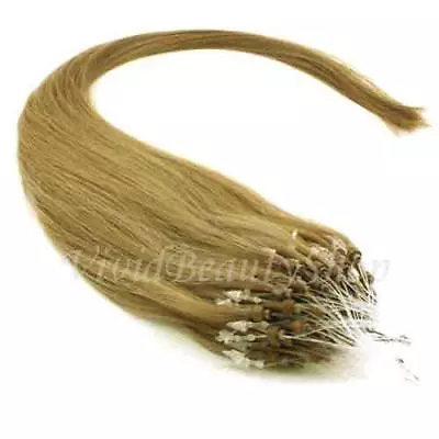 25 Micro Loop Ring Beads I Tip Indian Remy Human Hair Extensions Light Ash Brown • $35.99