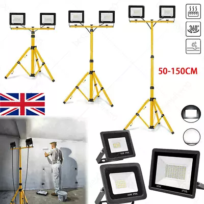 2X LED Floodlight + LED Flood Light Tripod Stand Emergency Lamp Camp Work Site • £7.50