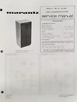 Marantz MS-15 - DS-602 3-Way Speaker System Service Manual - Original • $15