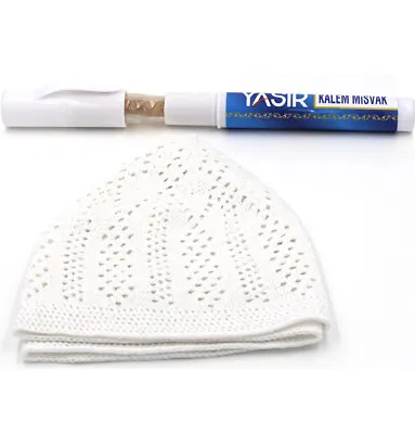 $10.98 • Buy Turkish Islamic Miswak Sewak Natural Toothbrush + Holder & Men's White Knit Kufi