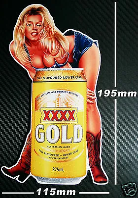 XXXX Gold Beer Can Pin Up Girl Sticker Speedway Toolbox Bar Fridge Man Cave BBQ • $6.99