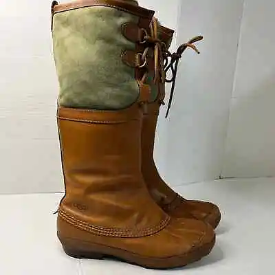UGG Belcloud Waterproof Duck Boots Sz 8.5 Women's Brown/Olive Leather Cabincore • $85