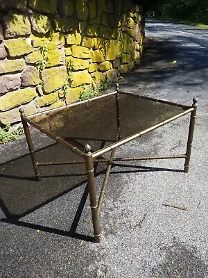 Vintage Maison Bagues Style Smoked Glass Metal Faux Bamboo Table W/ Acorn Posts • $489
