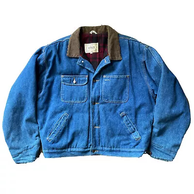 Men’s Vtg Westernwear Levis Denim Chore Jacket Flannel Lined Buffalo Plaid Sz L • $128.21