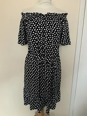 BNWT Ladies Black & White Spotted Off The Shoulder Dress Size 10 George • £3
