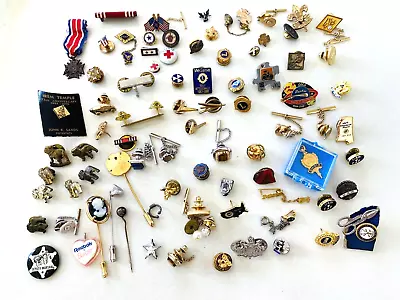 Lot Of 80+ Vintage Collectors Lapel Hat Pins Tie Tacks Military Unions Orgs Etc • $54