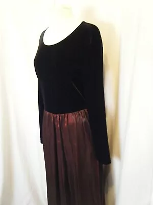 Vintage 90s Goth Black Velour Red Lame Barbara Lesser Maxi Dress Pockets Y2k • $18