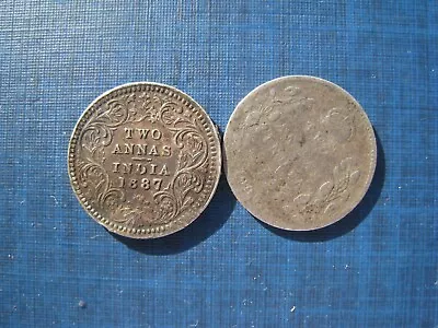 India - 2 Annas 1887 Slightly Bent Ex Mount & 1905 Poor. • $4.97