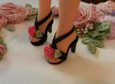 Black X Overs Deep Pink Rose High Heel Shoes~For 10in Lil Miss Revlon & Others • $24.50