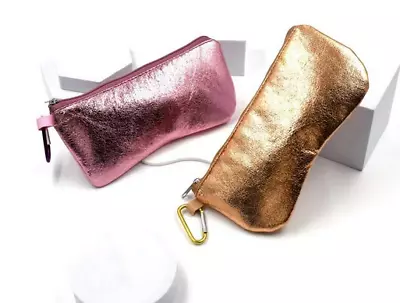 Metallic Zipped Gold Pink Sunglasses Glasses Spectacle Case With Clip 712 • £5.99