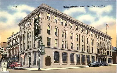 Union National Bank ~ Marble Hall Hotel ~ Mt Carmel Pennsylvania PA 1940s • $2.36