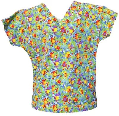 Happy Scrubs Colorful Frog Print Scrub Top Size M • $6