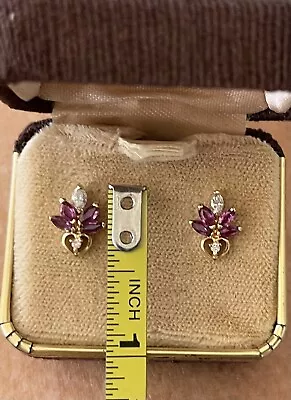 14Kt Yellow Gold Natural Marquise Ruby & Diamond Earrings Custom SEE PICSc • $549