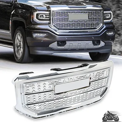 $259.40 • Buy Upper Chrome Denali Style Front Bumper Grille Grill For 2016-18 GMC Sierra 1500