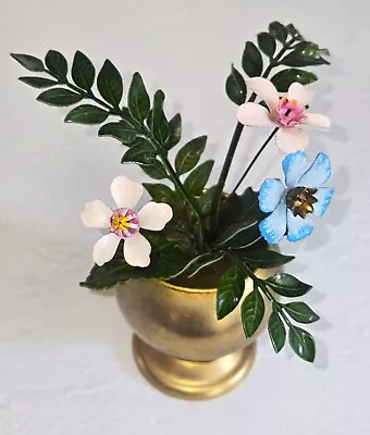 Vintage Ted Arnold Enamel On Metal Miniature Flowers Floral Bouquet Bronze Pot • $13.99