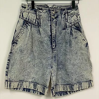 Vintage Jordache Blue Light Acid Wash High Waist Denim Mom Shorts 10 (27 Waist) • £23.41