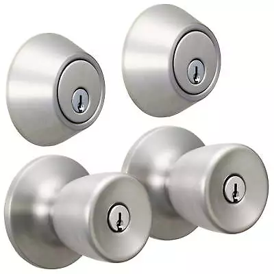Keyed Entry Tulip Doorknob And Deadbolt Combo Stainless Steel Twin Pack • $28.69