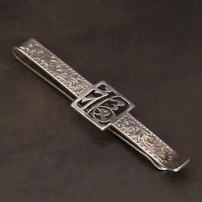 VTG Sterling Silver - JAPANESE Character Engraved Leaf Men's Tie Clip - 10g • $7.50